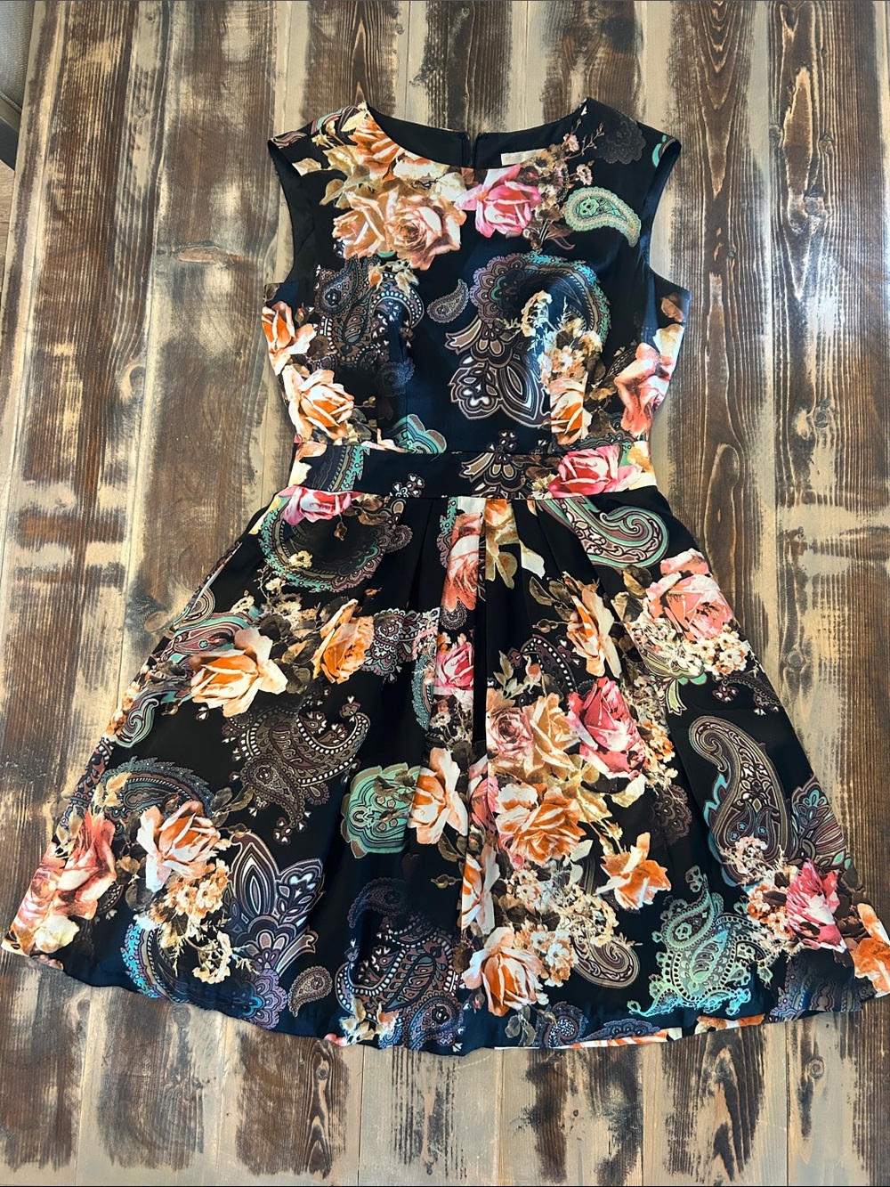 Boston Proper Black Floral & Paisley Fit-and-Flare Mini Dress